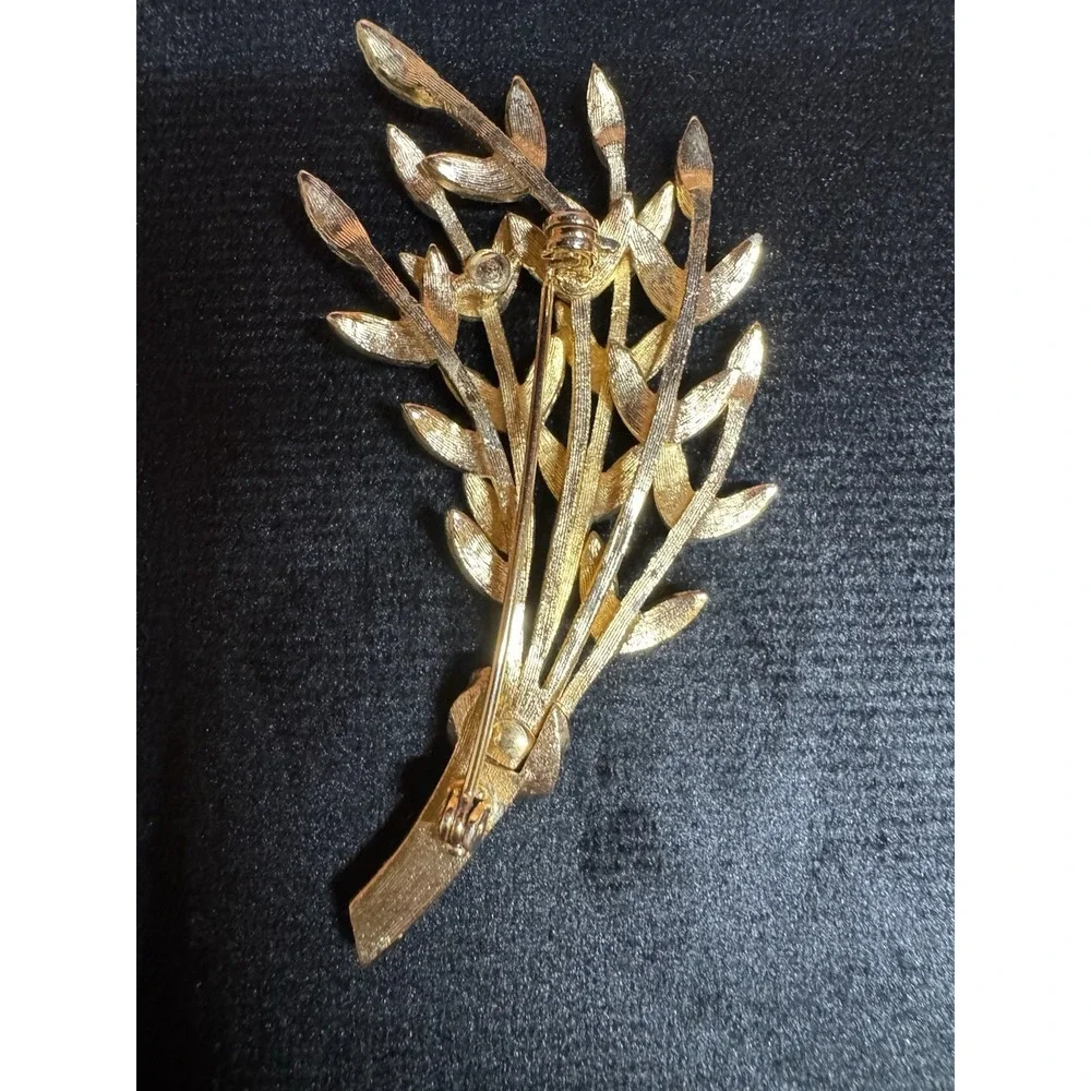 Vintage‎ Rhinestone Wheat Sheaf Brooch Gold Tone Floral Bouquet Pin